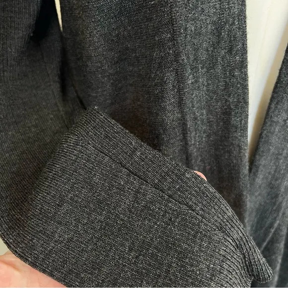 EILEEN FISHER charcoal gray wool open front cardigan with curved hem