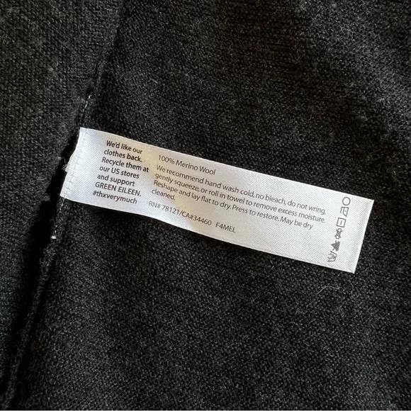 EILEEN FISHER charcoal gray wool open front cardigan with curved hem