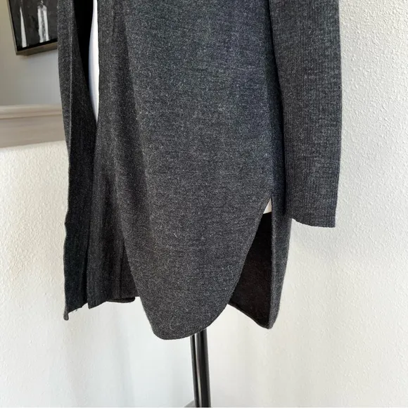 EILEEN FISHER charcoal gray wool open front cardigan with curved hem