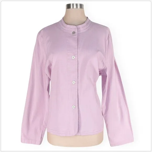 EILEEN FISHER Lavender Purple Snap Front Stretch Cotton Blazer Jacket 44&quot; Bust