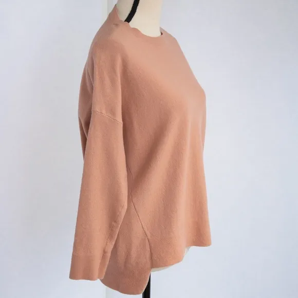 Eileen Fisher wool blend minimalist dark peach fuzz quiet luxury 3/4 sleeve S