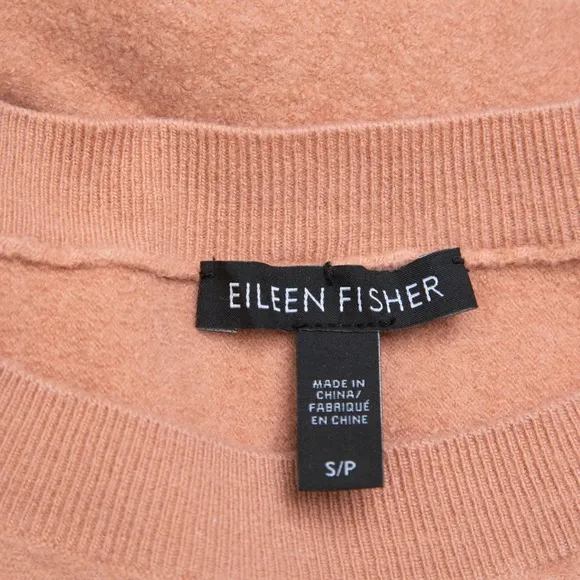 Eileen Fisher wool blend minimalist dark peach fuzz quiet luxury 3/4 sleeve S