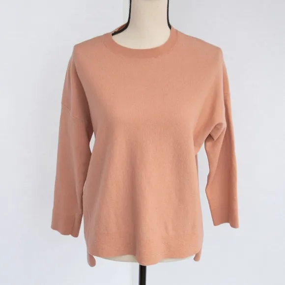 Eileen Fisher wool blend minimalist dark peach fuzz quiet luxury 3/4 sleeve S