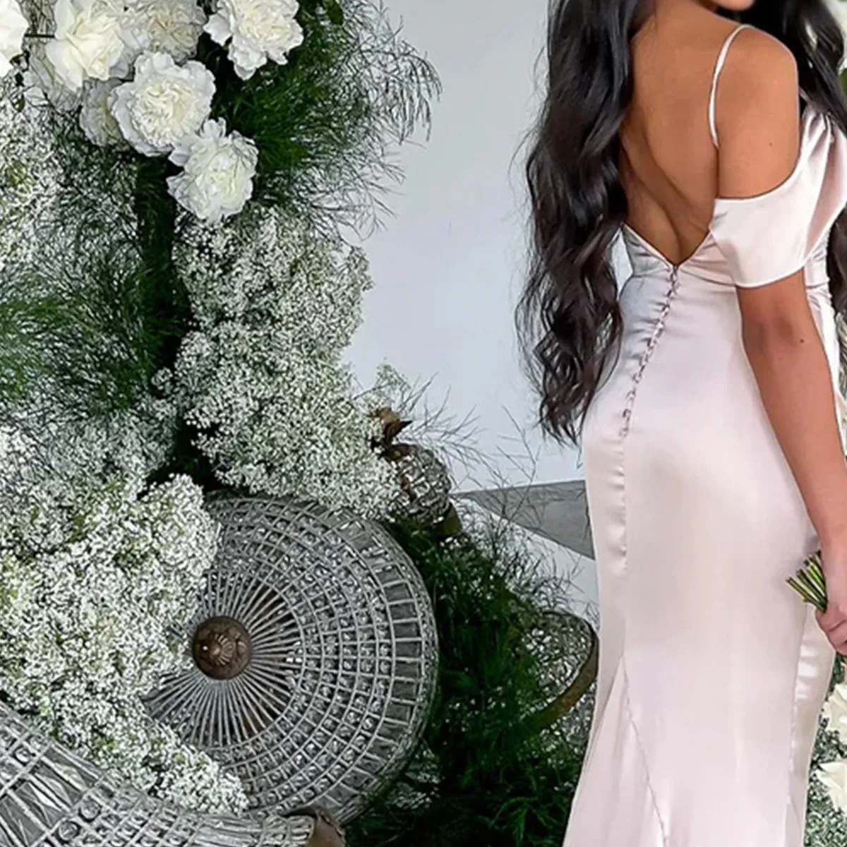 Elegant Cold Shoulder Mermaid Blush Long Bridesmaid Dresses Online, BG555