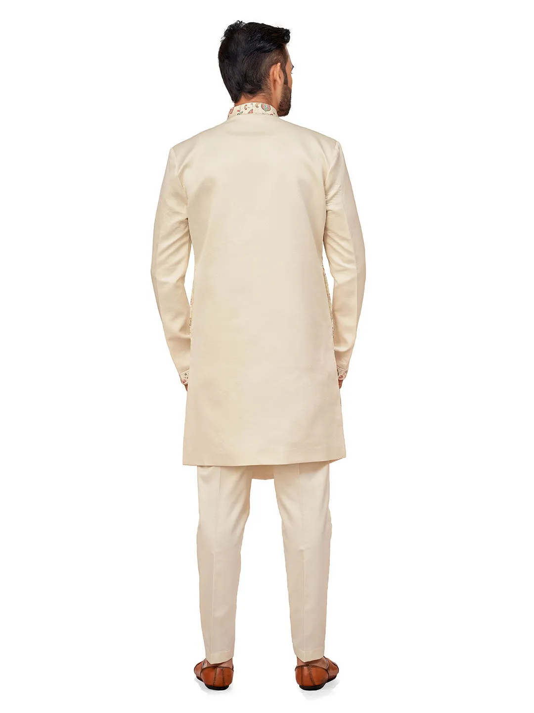 Elegant Cream Indo-Western Set with Exquisite Floral Embroidery