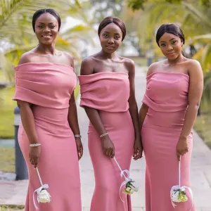 Elegant Off the Shoulder Mermaid Pink Jersey Long Bridesmaid Dresses Online, BG551