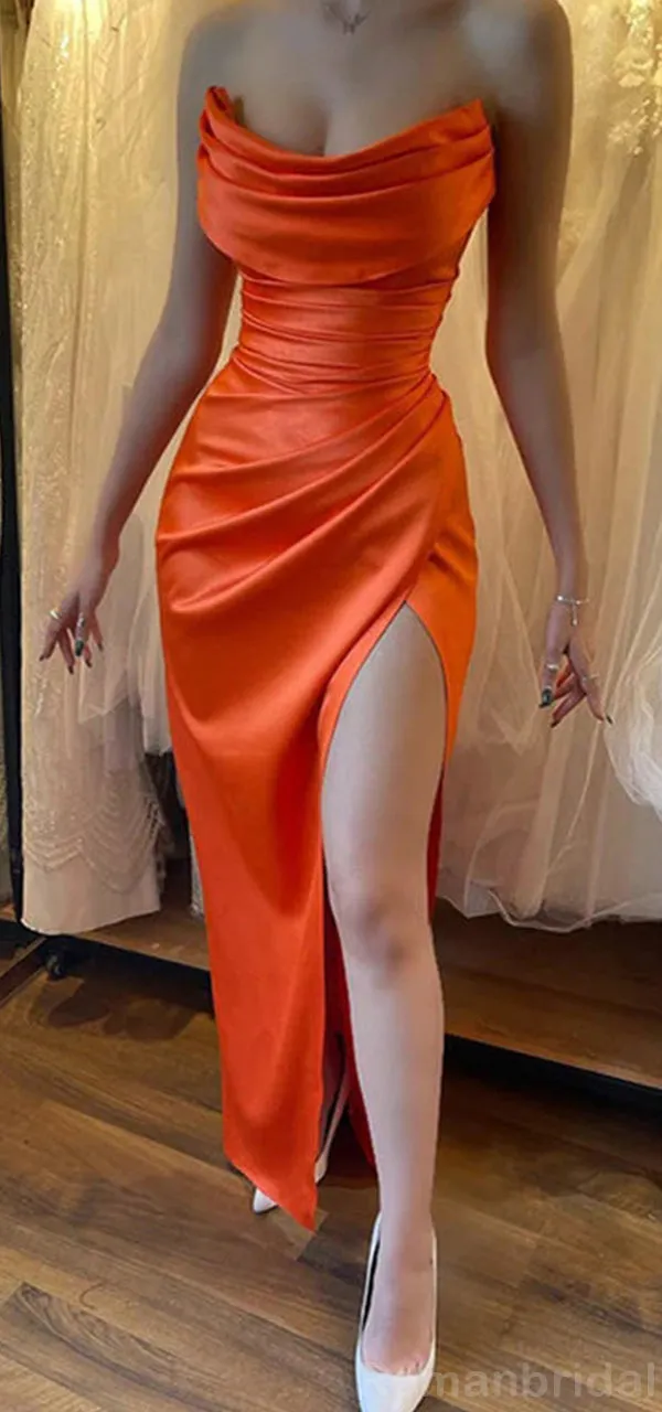 Elegant Sleeveless Mermaid Side Slit Ivory Satin Bridesmaid Dresses Online, BG502