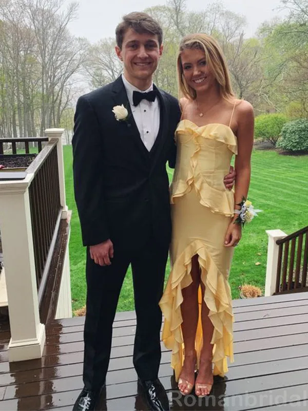 Elegant Spaghetti Straps Mermaid Lemon Long Evening Prom Dress with Side Slit, OL122