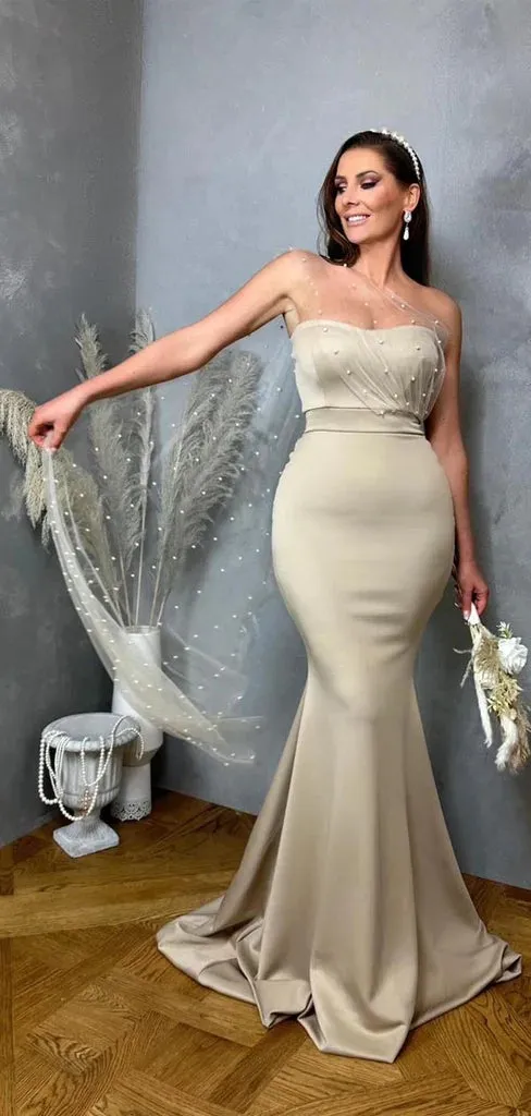 Elegant Sweetheart Mermaid Satin Tulle Long Bridesmaid Dresses Online, BG691