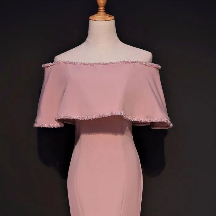 Elegant Trumpet Mermaid Off-the-shoulder Floor Length Pink Prom Dresses With Slit OK631