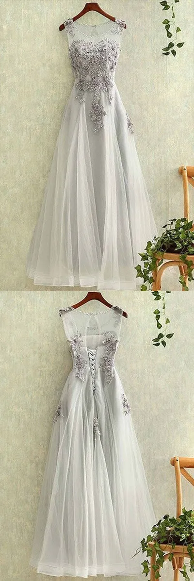 Elegant Tulle Backless Prom Dress with Appliques, Cheap Homecoming Dress,M82