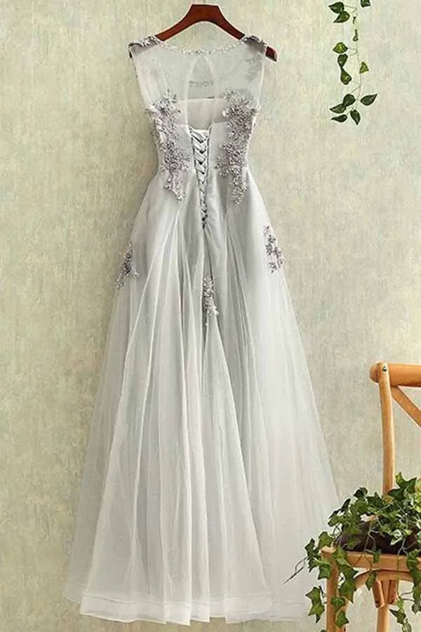 Elegant Tulle Backless Prom Dress with Appliques, Cheap Homecoming Dress,M82