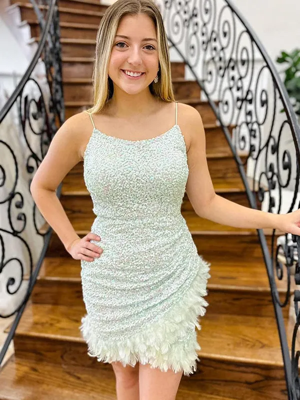 Elegant V-neck Mermaid Long Sleeves Applique White Homecoming Dresses Online, HD0780