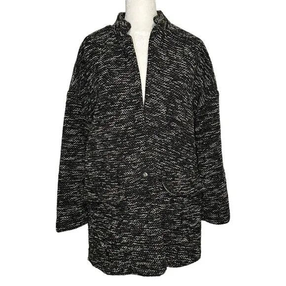 Elevenses Anthropologie black &amp; cream tweed oversize jacket size M