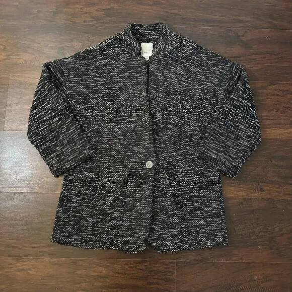 Elevenses Anthropologie black &amp; cream tweed oversize jacket size M