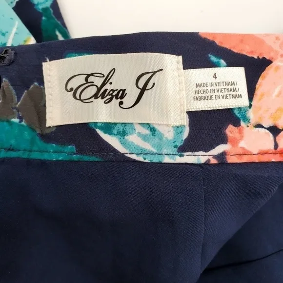 Eliza J High/Low Navy Blue Floral Tiered Skirt
