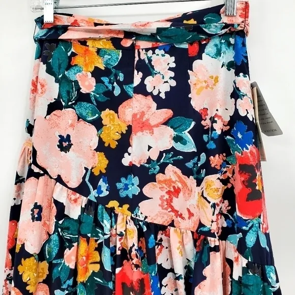 Eliza J High/Low Navy Blue Floral Tiered Skirt