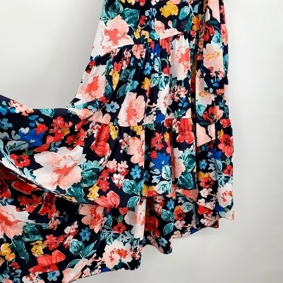 Eliza J High/Low Navy Blue Floral Tiered Skirt
