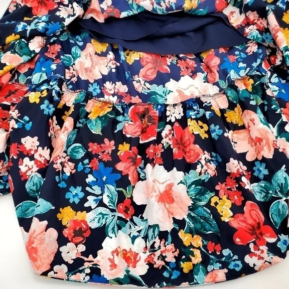 Eliza J High/Low Navy Blue Floral Tiered Skirt