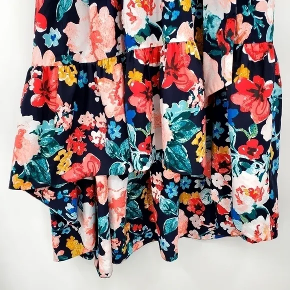 Eliza J High/Low Navy Blue Floral Tiered Skirt