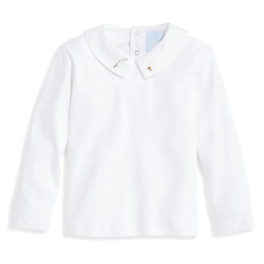 Embroidered Wyatt Pima Tee -- White w/ Fishing Pole & Lure