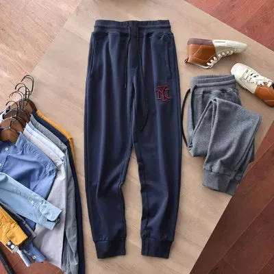 Embroidery Sweatpants - Men's Fashion Pure Cotton Loose Elastic Waist Drawstring Sport Casual Pants