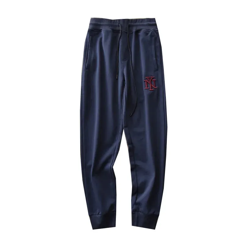 Embroidery Sweatpants - Men's Fashion Pure Cotton Loose Elastic Waist Drawstring Sport Casual Pants