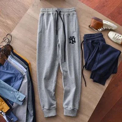 Embroidery Sweatpants - Men's Fashion Pure Cotton Loose Elastic Waist Drawstring Sport Casual Pants