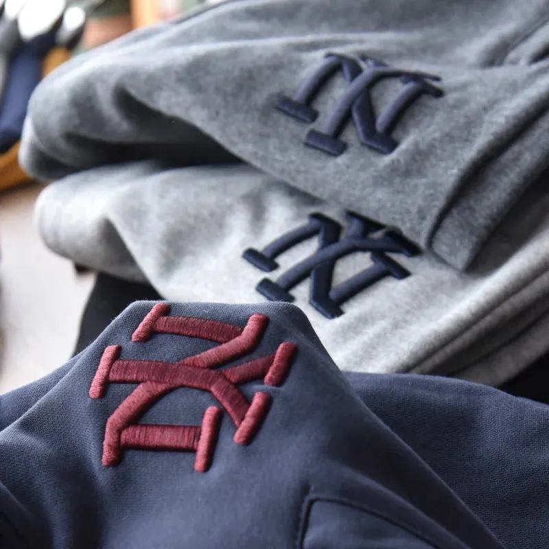 Embroidery Sweatpants - Men's Fashion Pure Cotton Loose Elastic Waist Drawstring Sport Casual Pants