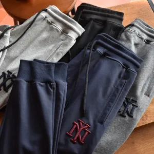 Embroidery Sweatpants - Men's Fashion Pure Cotton Loose Elastic Waist Drawstring Sport Casual Pants