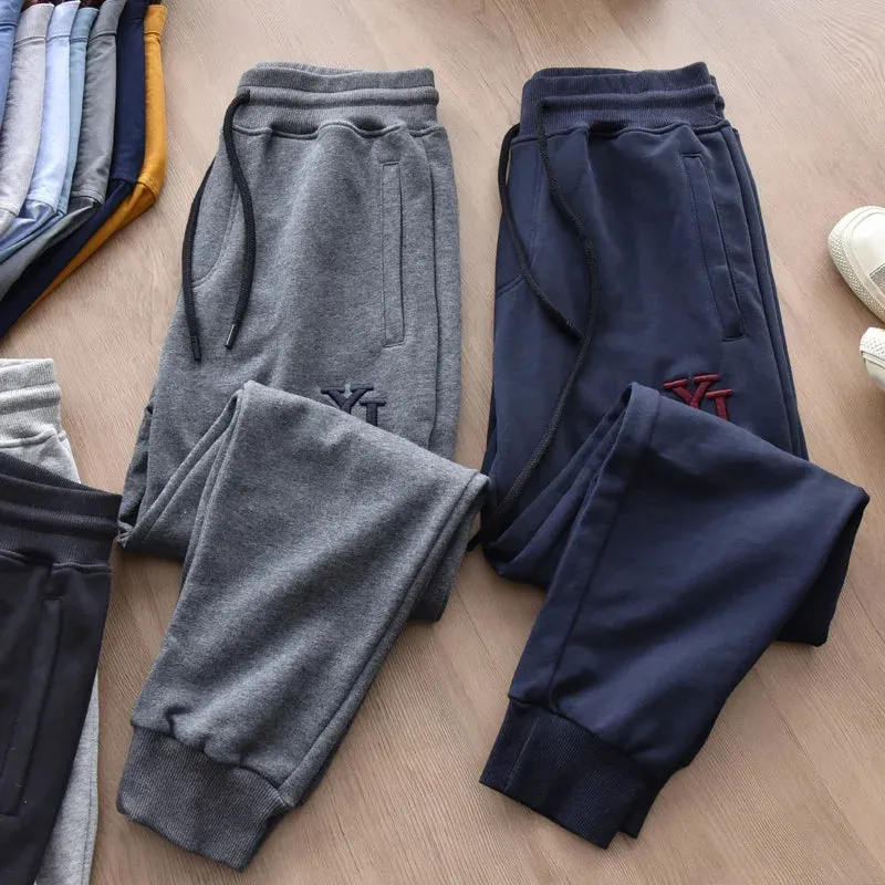Embroidery Sweatpants - Men's Fashion Pure Cotton Loose Elastic Waist Drawstring Sport Casual Pants