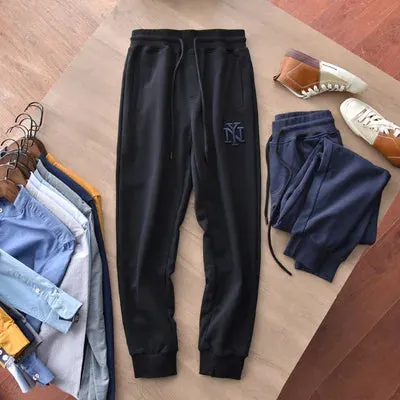 Embroidery Sweatpants - Men's Fashion Pure Cotton Loose Elastic Waist Drawstring Sport Casual Pants