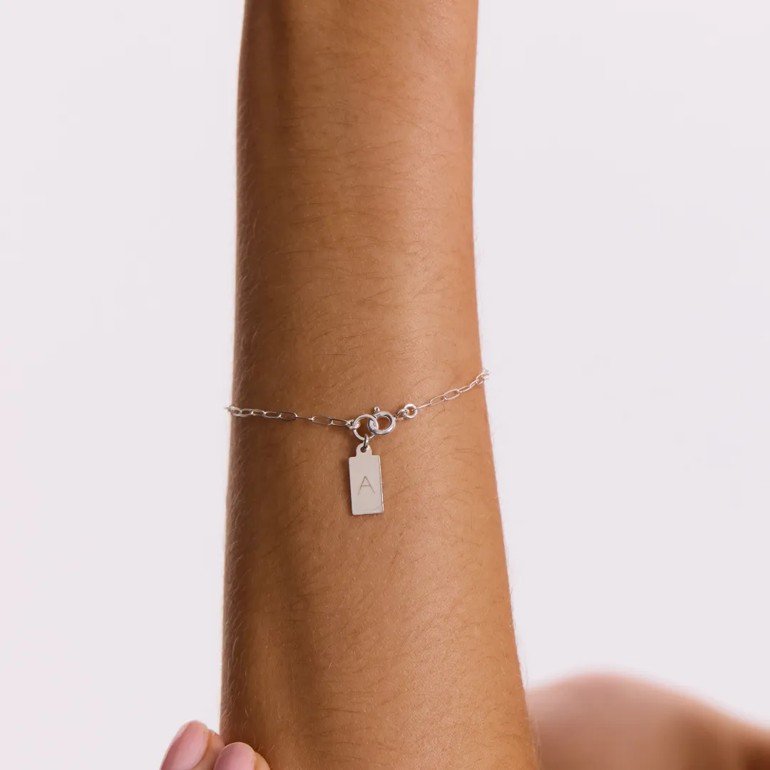 Engravable Rectangle Tag Bracelet - Silver