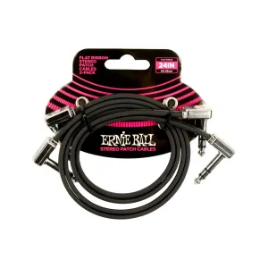 Ernie Ball 24 inch Flat Ribbon Stereo Patch Cable, Black, Pack of 2