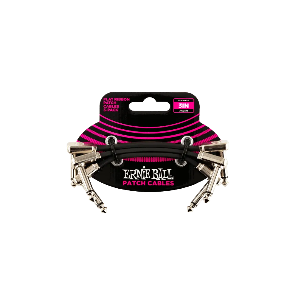 Ernie Ball 3" Ribbon Patch Cable Black (3 Pack)
