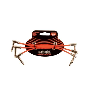 Ernie Ball 6 inch Flat Ribbon Patch Cable, Red, Pack of 3