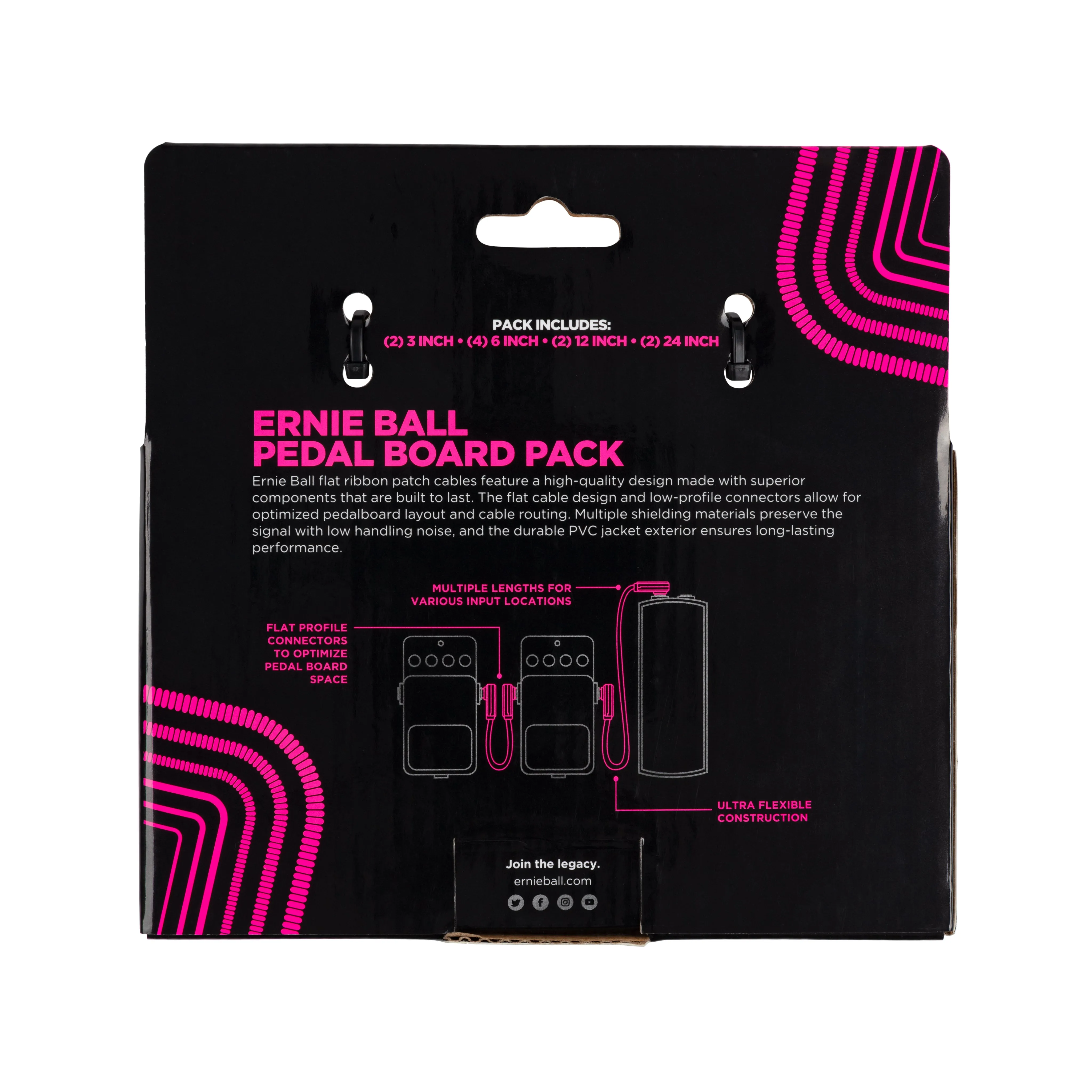 Ernie Ball Flat Ribbon Patch Cables Pedalboard Multi-Pack, Black