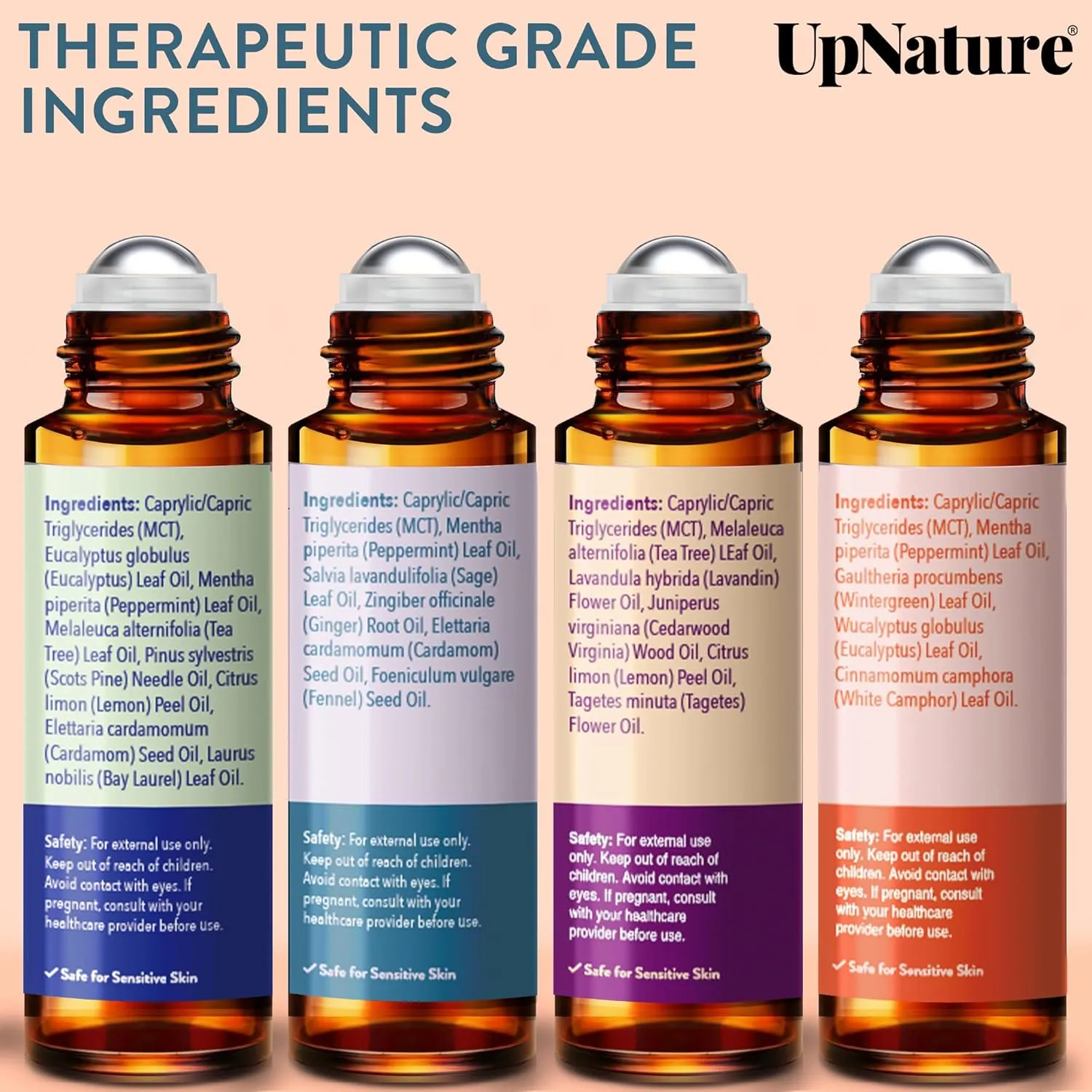 Essential Oils Roll On Set (4 Pack) Stress Relief Gift Aromatherapy Oil - Self Care Gifts for Women