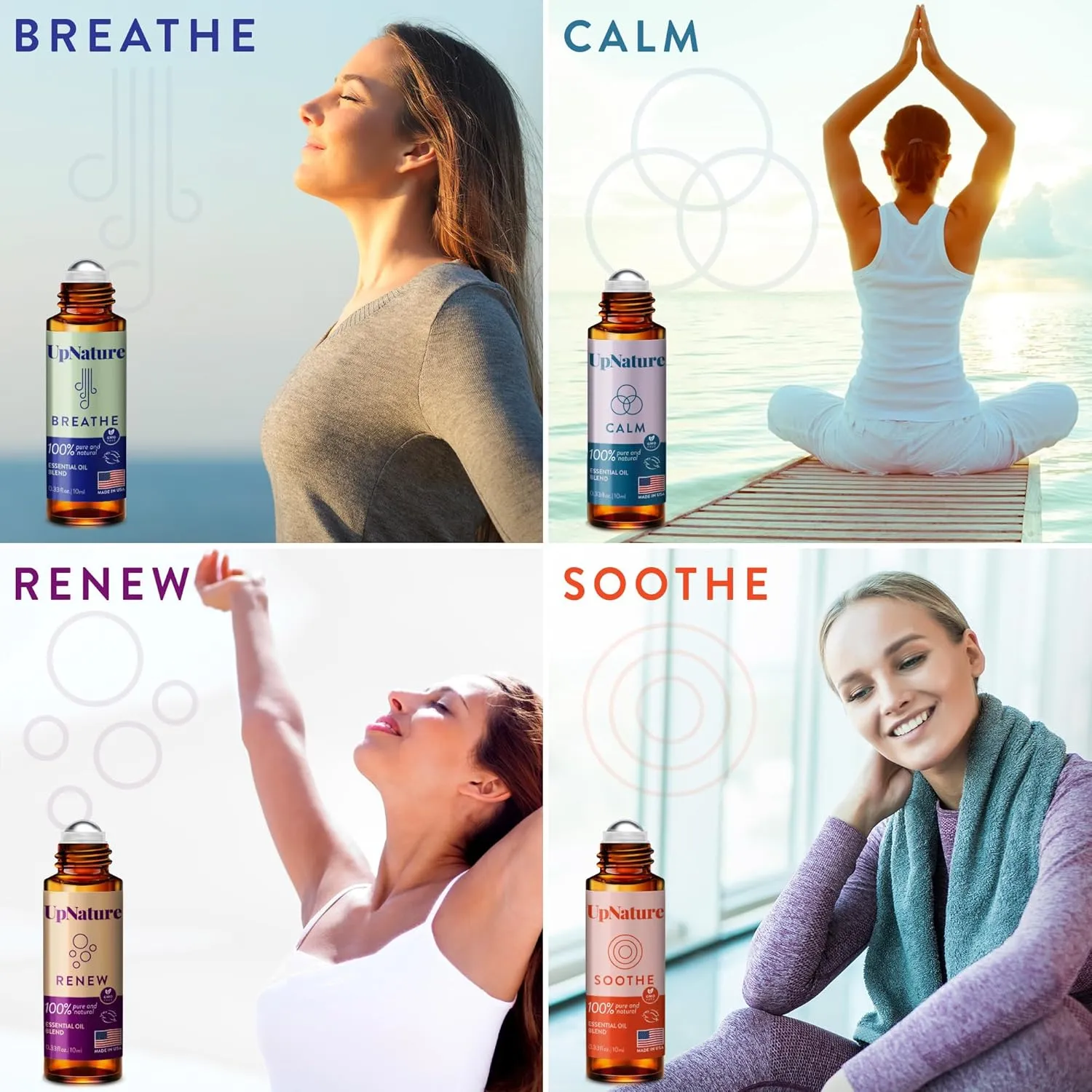 Essential Oils Roll On Set (4 Pack) Stress Relief Gift Aromatherapy Oil - Self Care Gifts for Women