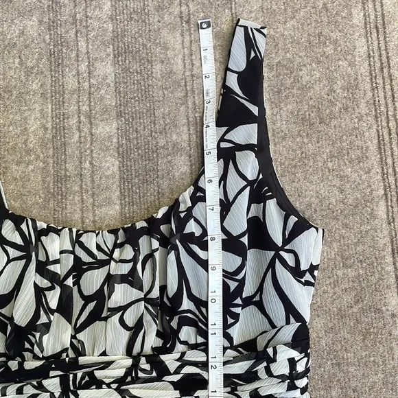 Evan Picone Black &amp; White Abstract Floral Printed Woven Midi Dress Fully Lined