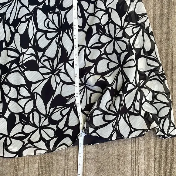 Evan Picone Black &amp; White Abstract Floral Printed Woven Midi Dress Fully Lined