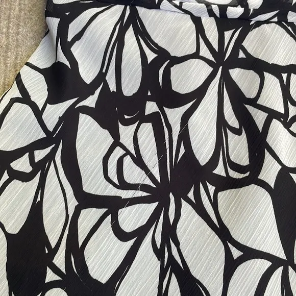 Evan Picone Black &amp; White Abstract Floral Printed Woven Midi Dress Fully Lined