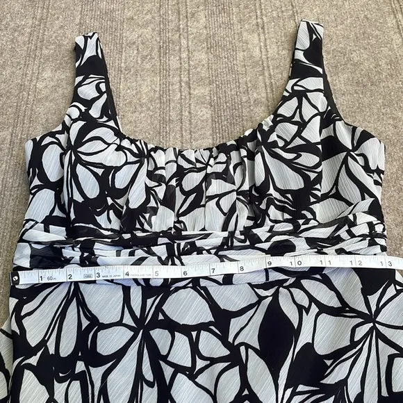 Evan Picone Black &amp; White Abstract Floral Printed Woven Midi Dress Fully Lined