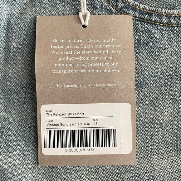 Everlane The Relaxed 90s High Rise Shorts 3&quot; Light Wash Sunbleached Blue 28