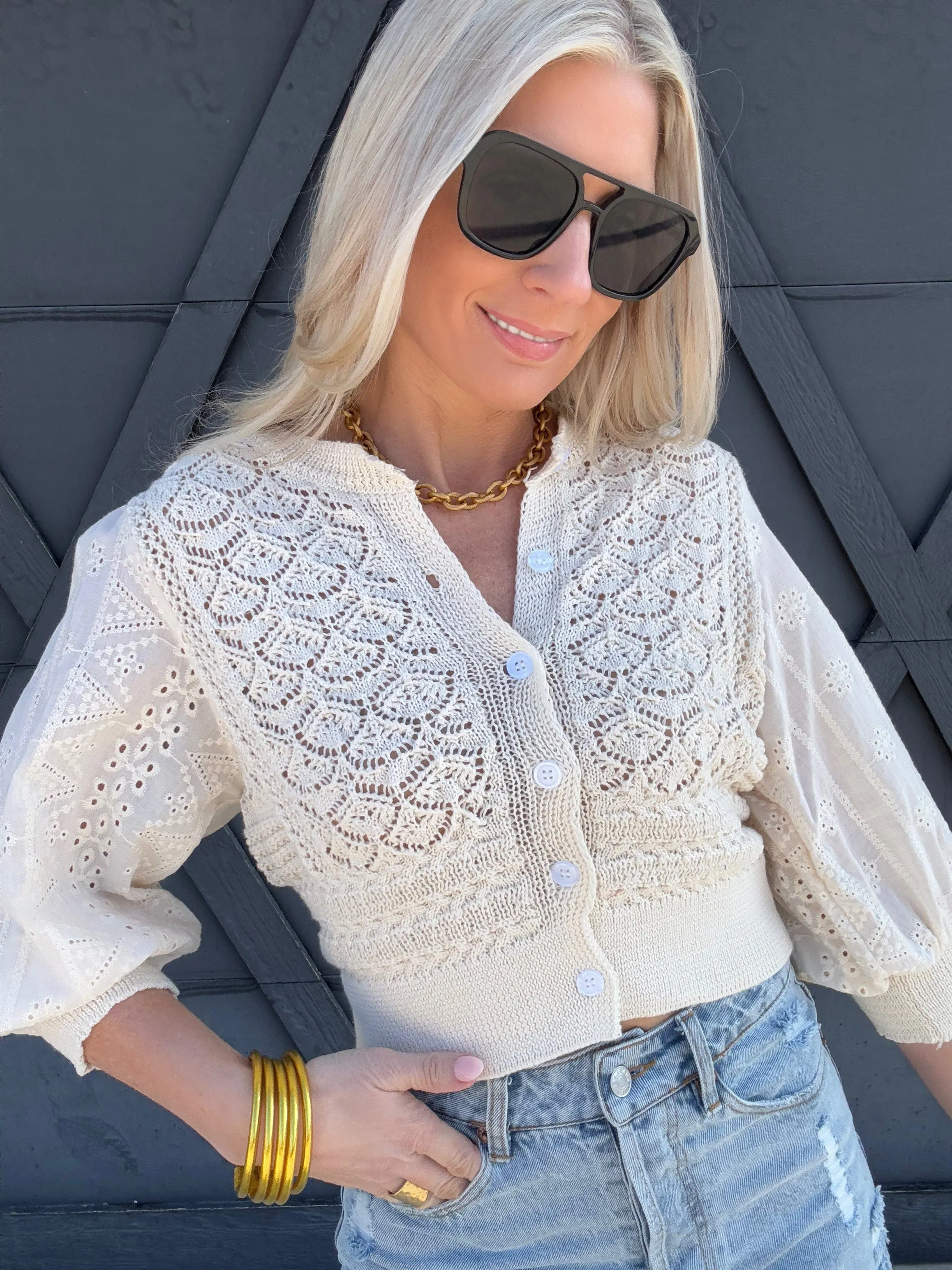 Eyelet Button Front Cardigan