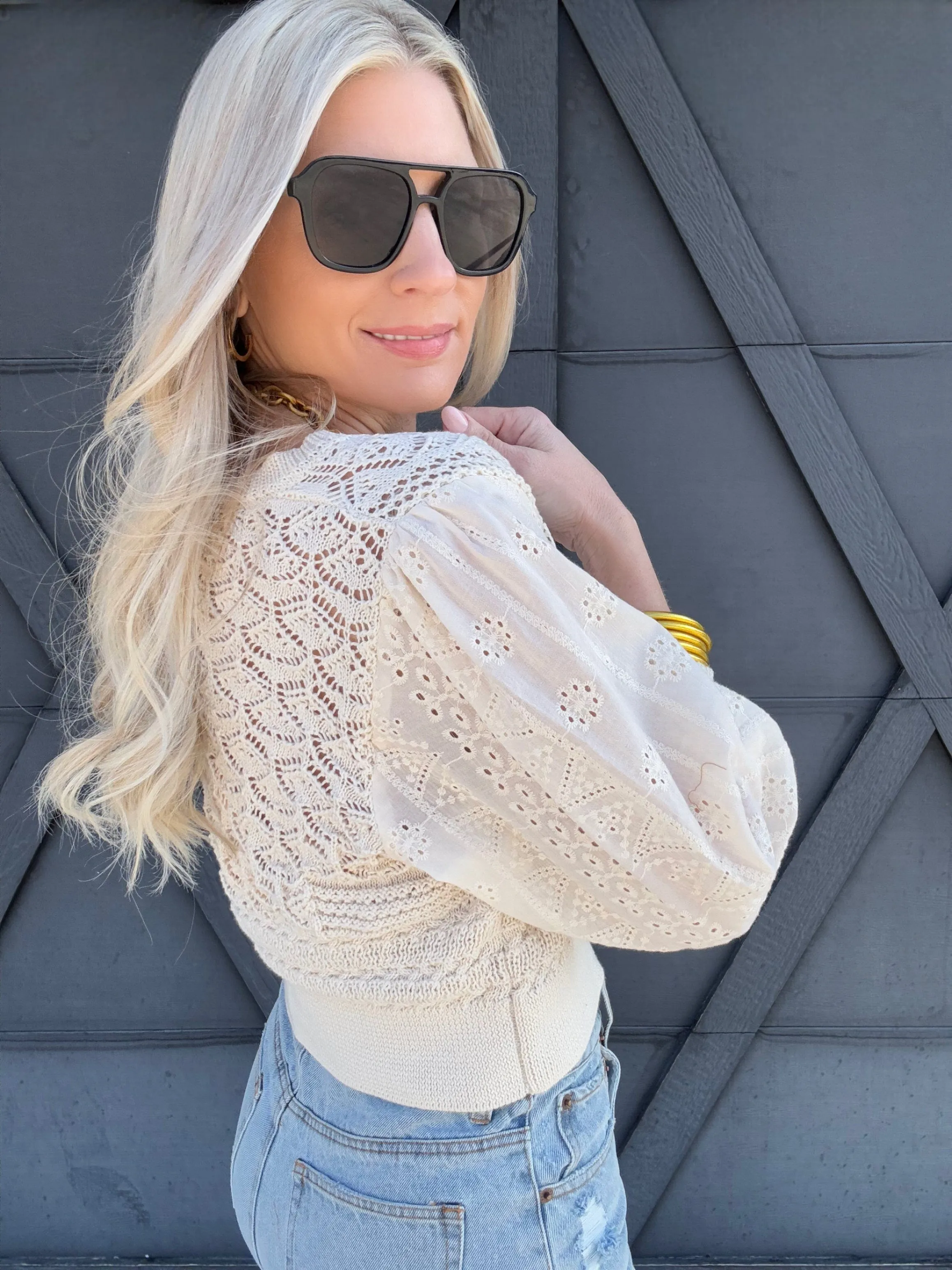 Eyelet Button Front Cardigan