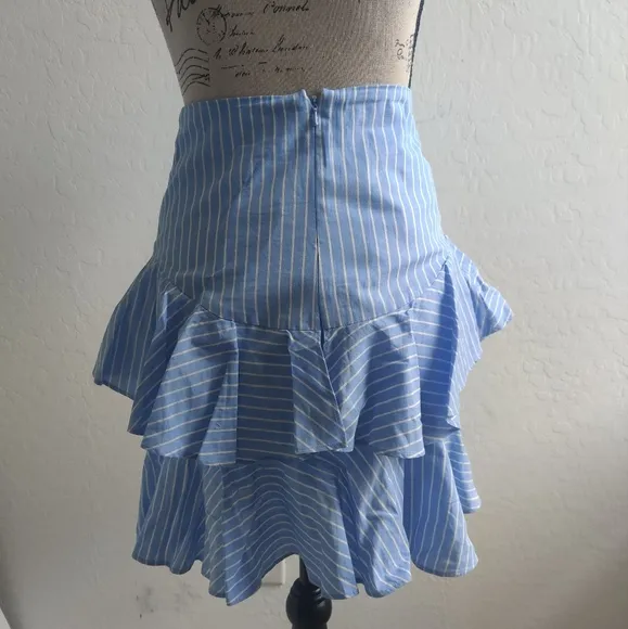Fame and Partners Sky Blue 100% cotton Pinstripe tiered ruffle Midi Skirt_2