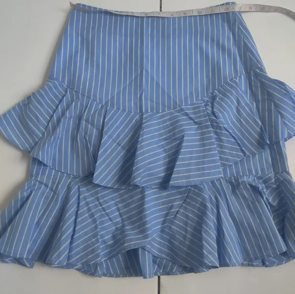 Fame and Partners Sky Blue 100% cotton Pinstripe tiered ruffle Midi Skirt_2