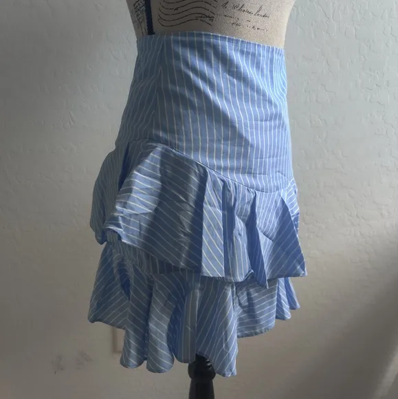 Fame and Partners Sky Blue 100% cotton Pinstripe tiered ruffle Midi Skirt_2