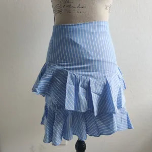 Fame and Partners Sky Blue 100% cotton Pinstripe tiered ruffle Midi Skirt_2
